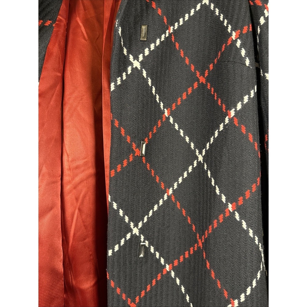 Vintage Lord & Taylor Identity Black Red White Diamond Wool Blend Coat Luxury 6 - Picture 11 of 16